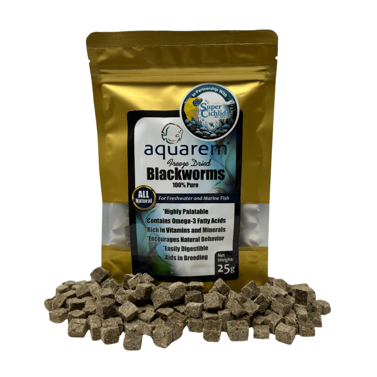 Super Cichlids Freeze-Dried Blackworms (All Natural, High Protein Fish Food)