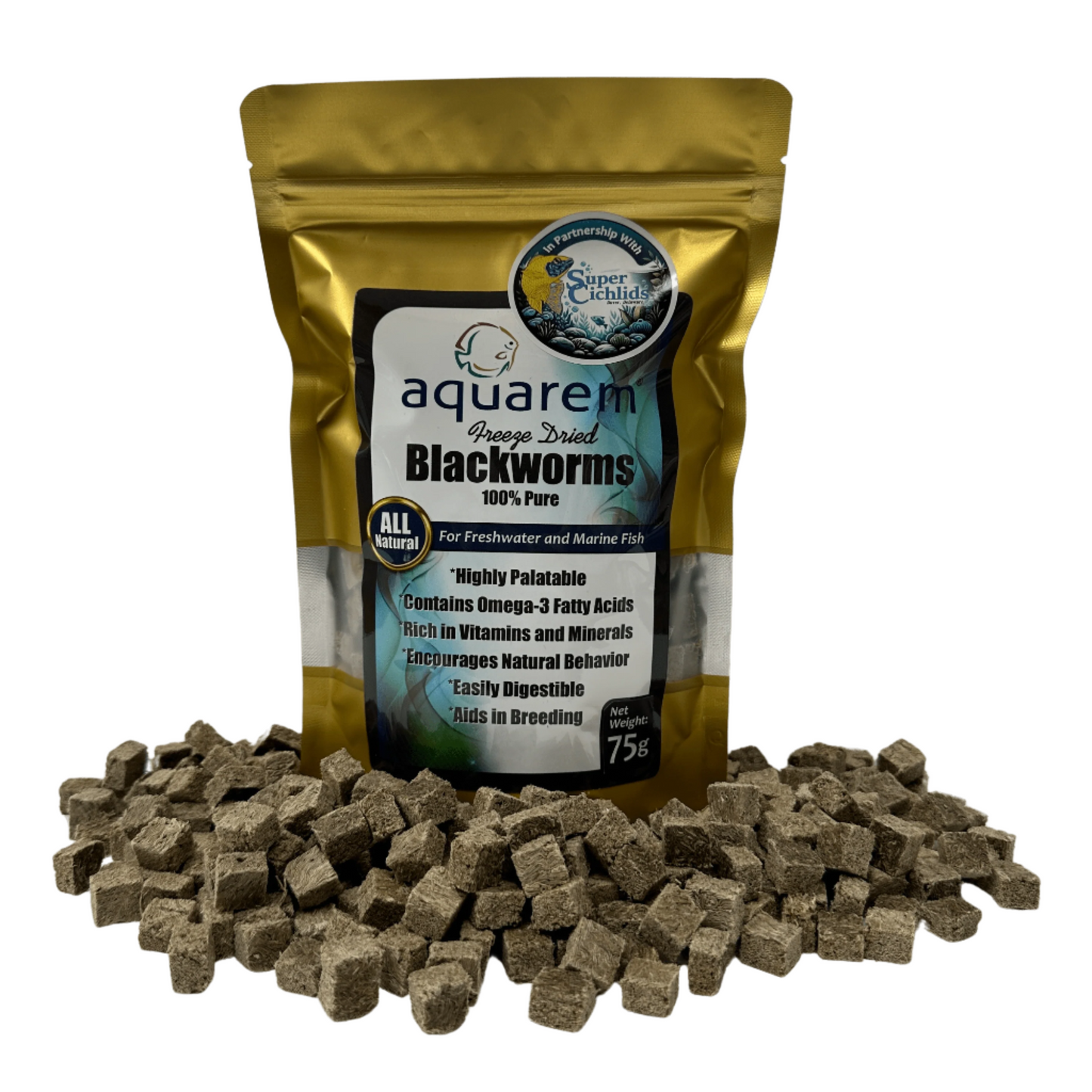 Super Cichlids Freeze-Dried Blackworms (All Natural, High Protein Fish Food)