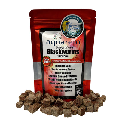 Super Cichlids Freeze-Dried Blackworms with Color Boost (All Natural, High Protein Fish Food)